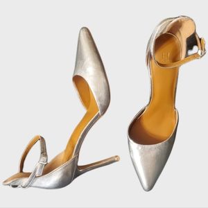 H by Halston “London” Silver Leather High Heel Ankle Strap Pump Size 9m